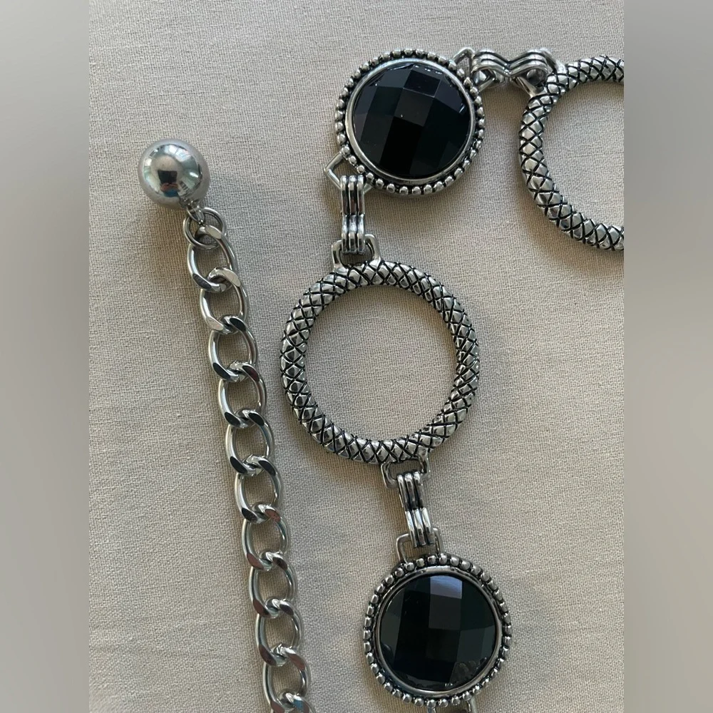 Silver and black Festival chain / festival belt